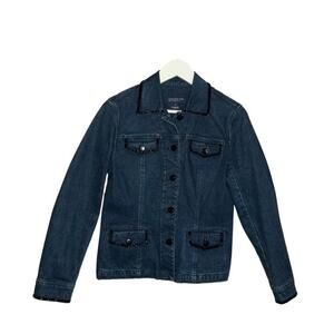 Jones New York Dark Wash and Black Beaded Denim Jean Jacket Size Medium